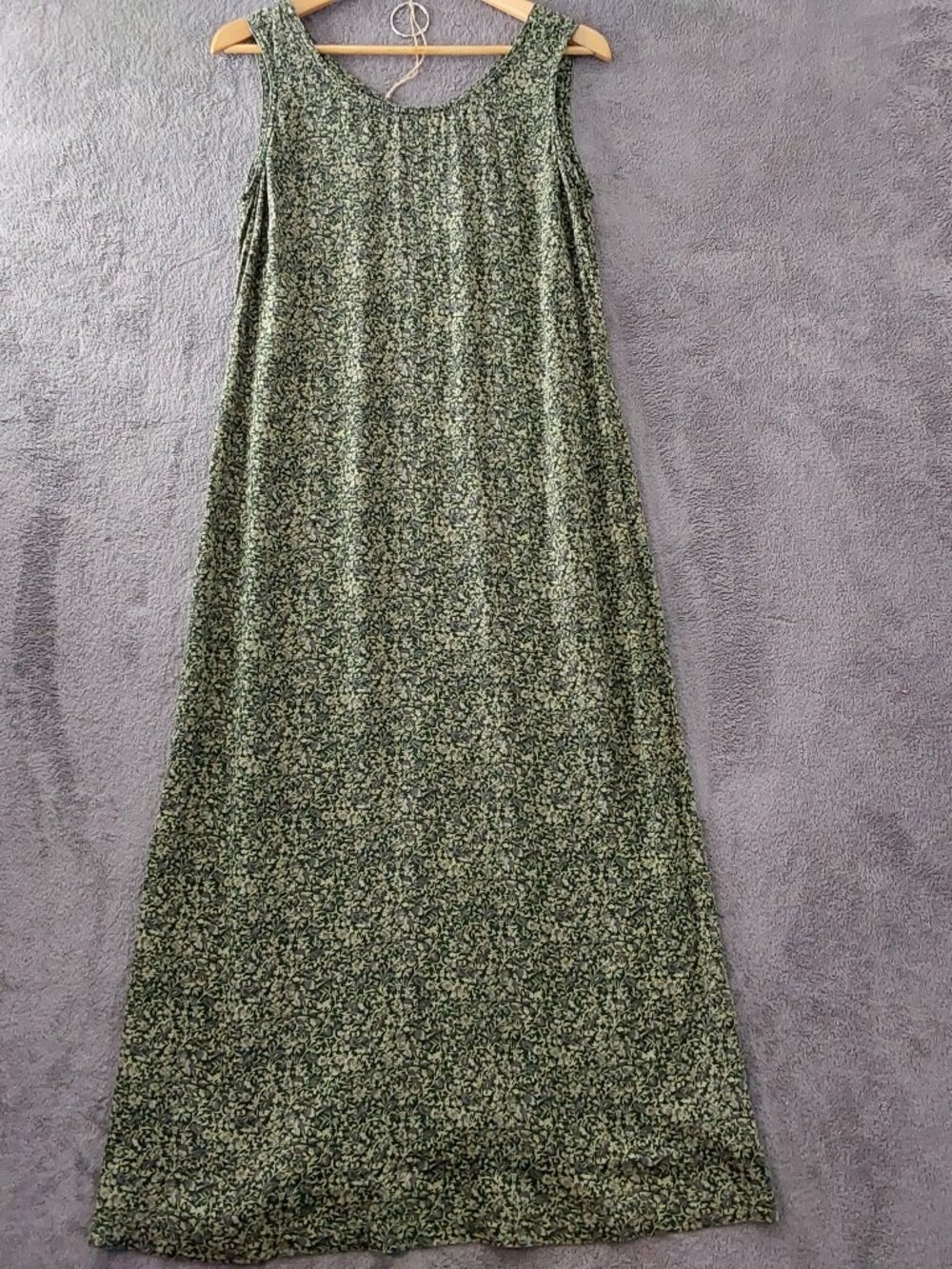 Vintage 90s Faded Glory Green Floral Maxi Dress Sleeveless Cottagecore Medium